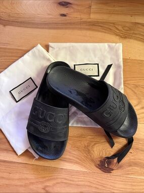 Gucci Black Logo Rubber Slide Sandals